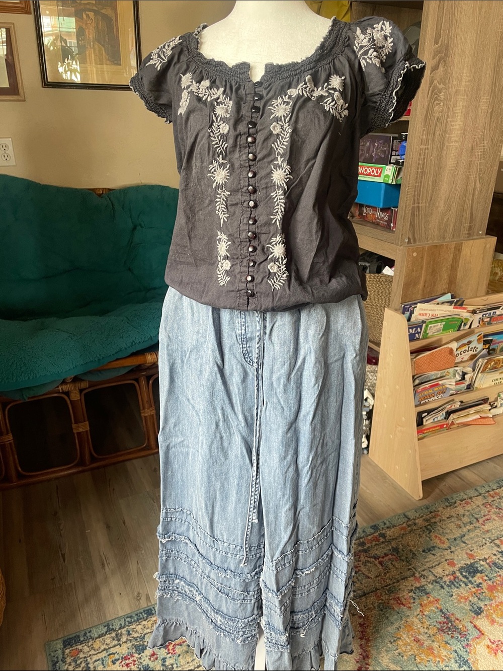 Embroidered Boho Peasant Top